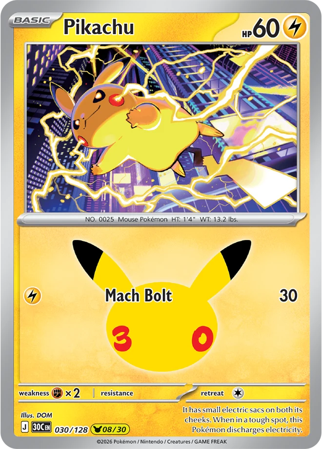Pikachu card number 30 from 30th Celebration