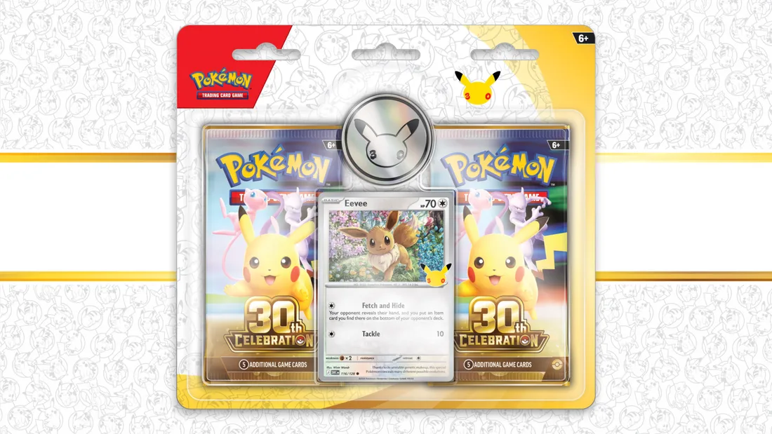 30th Celebration 2 Pack Blister with an Eevee promo card and coin