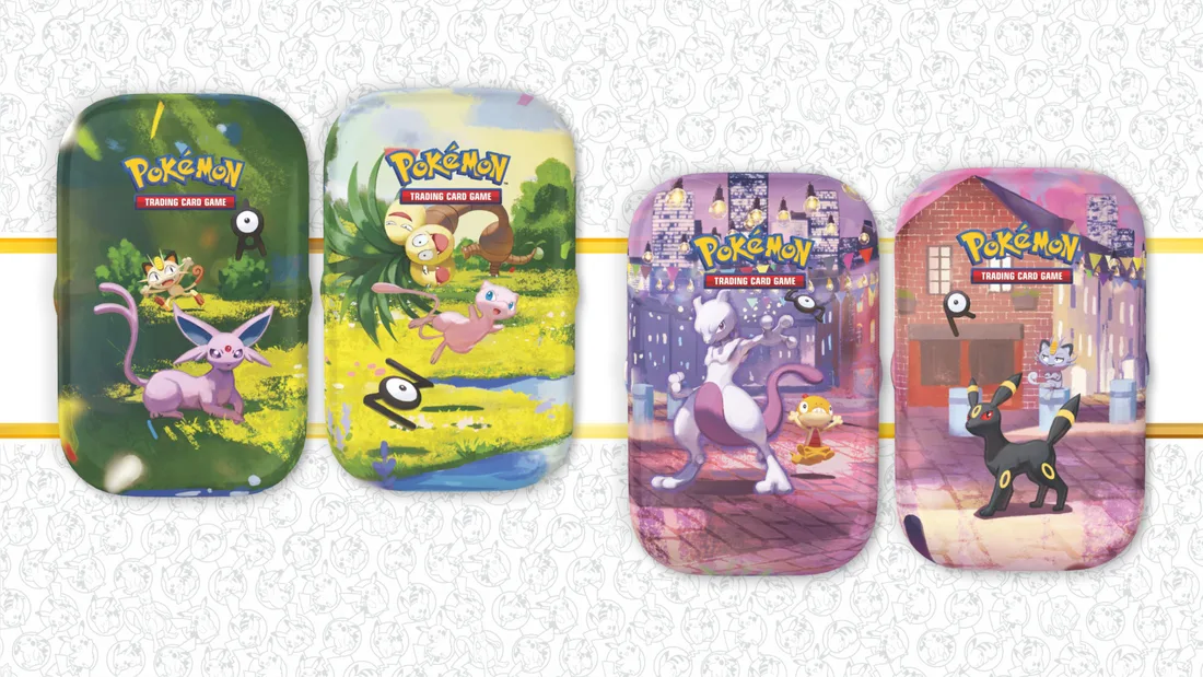 Four 30th Celebration Mini Tins with different Pokémon artwork