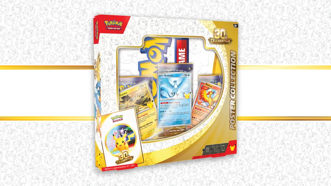 30th Celebration Poster Collection with Articuno, Zapdos and Moltres promo cards