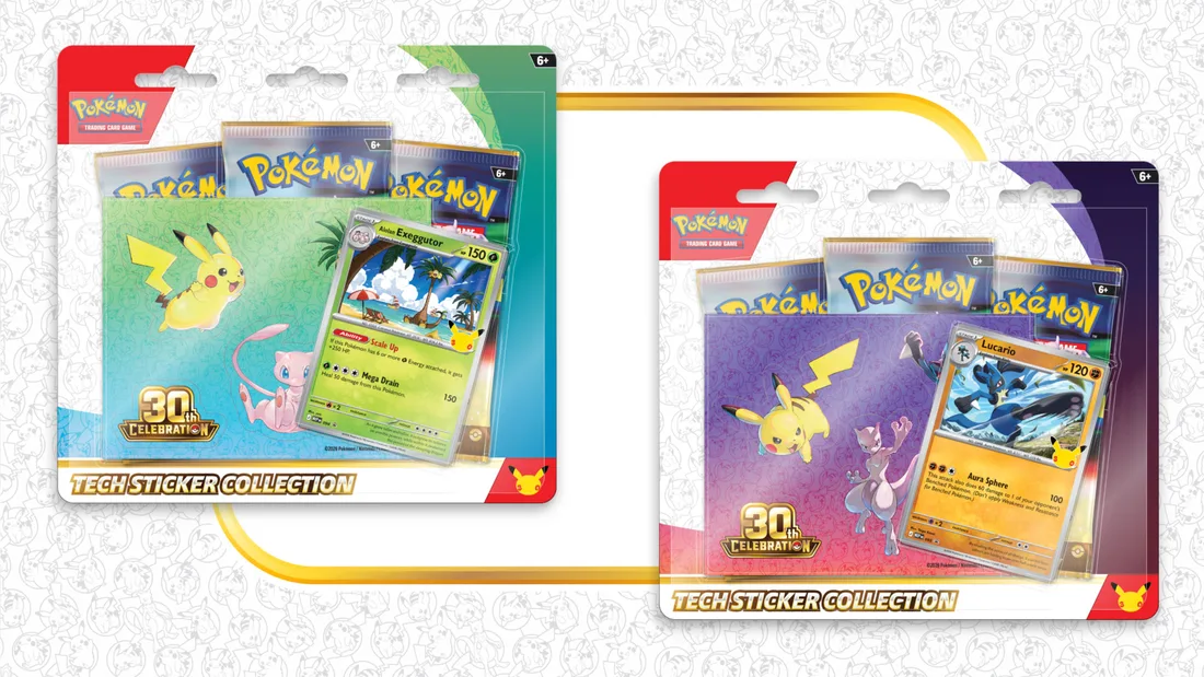 30th Celebration Tech Sticker Collections featuring Alolan Exeggutor and Lucario