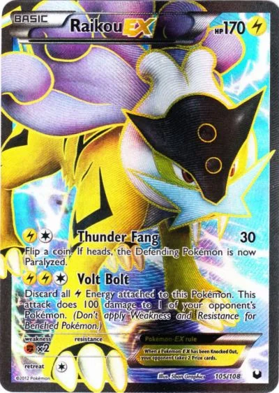 Raikou EX full art card from the 2012 Dark Explorers expansion