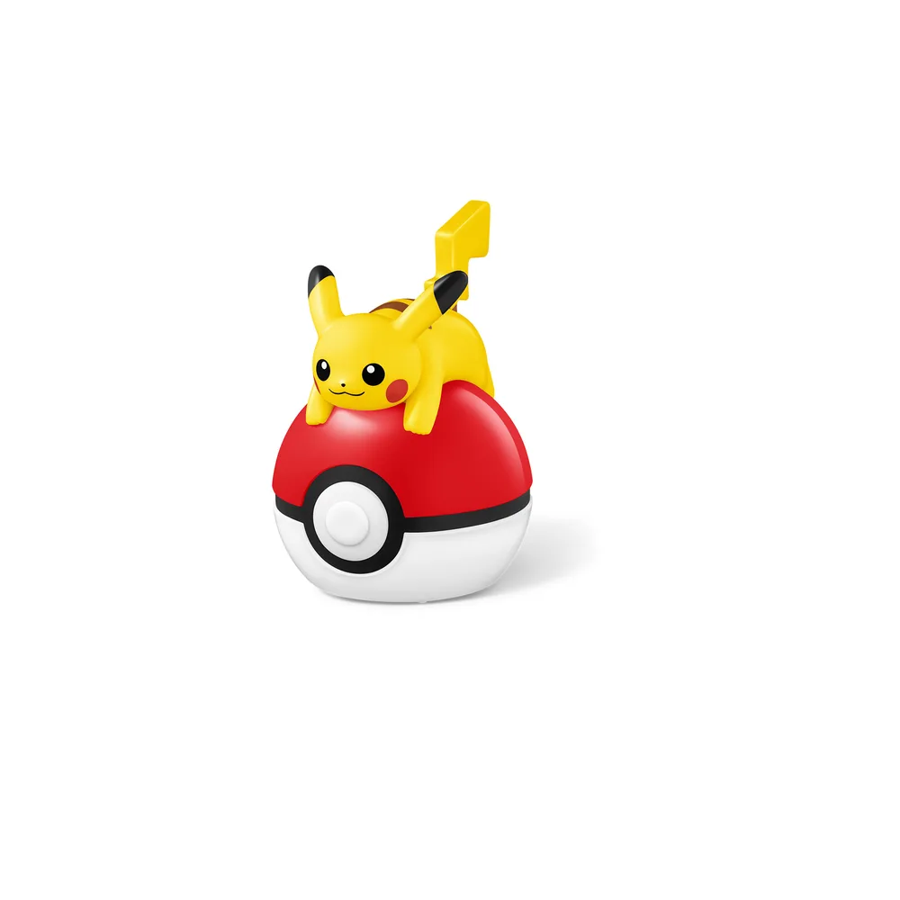 Pikachu's Poké Ball Roller, with Pikachu sitting on top of a red and white Poké Ball on wheels