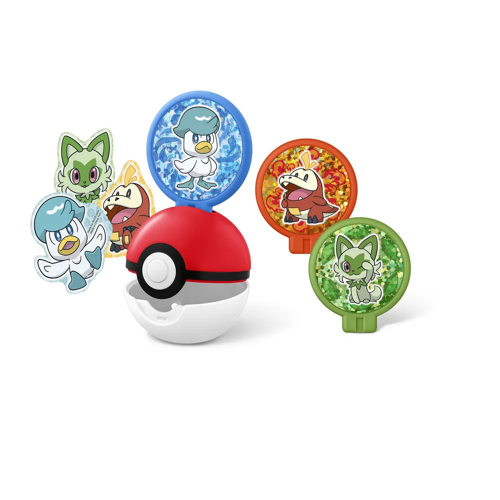 Poké Ball Sticker Case with Sprigatito, Fuecoco and Quaxly stickers and holographic panels