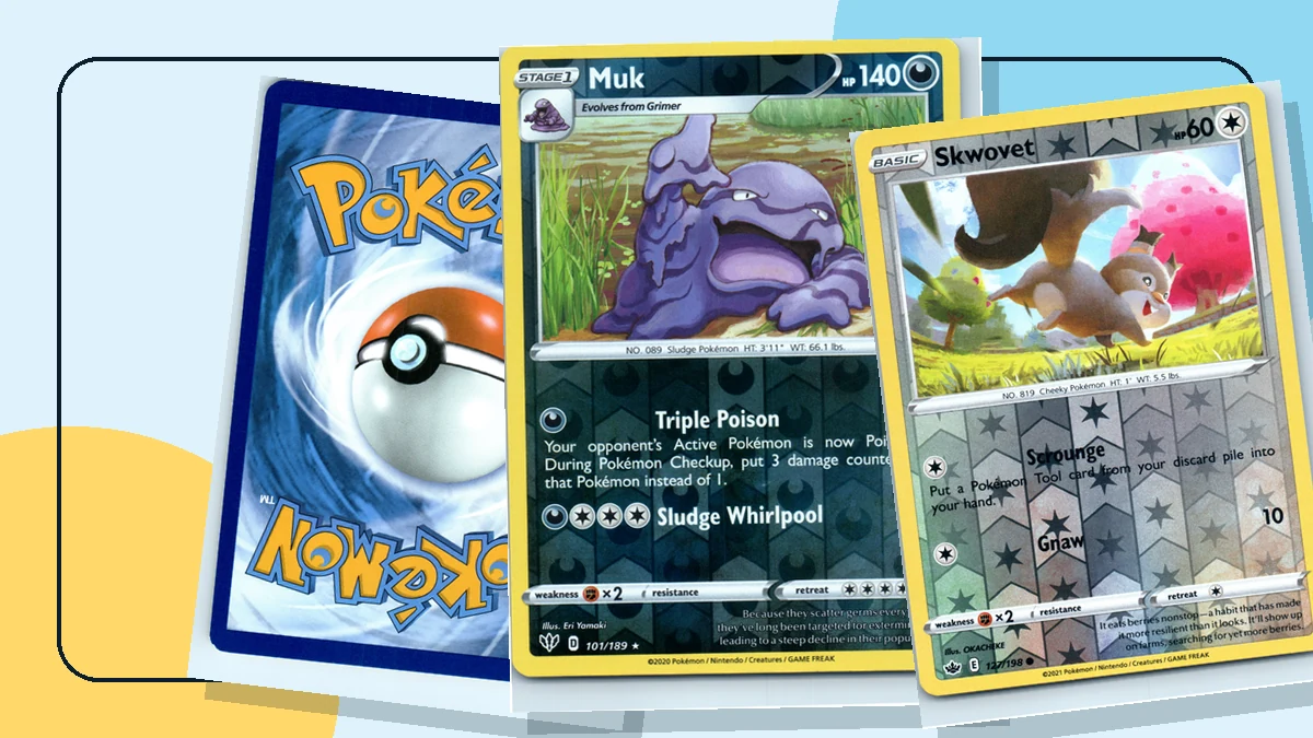 Pokémon cards arranged for a comparison of singles and booster packs