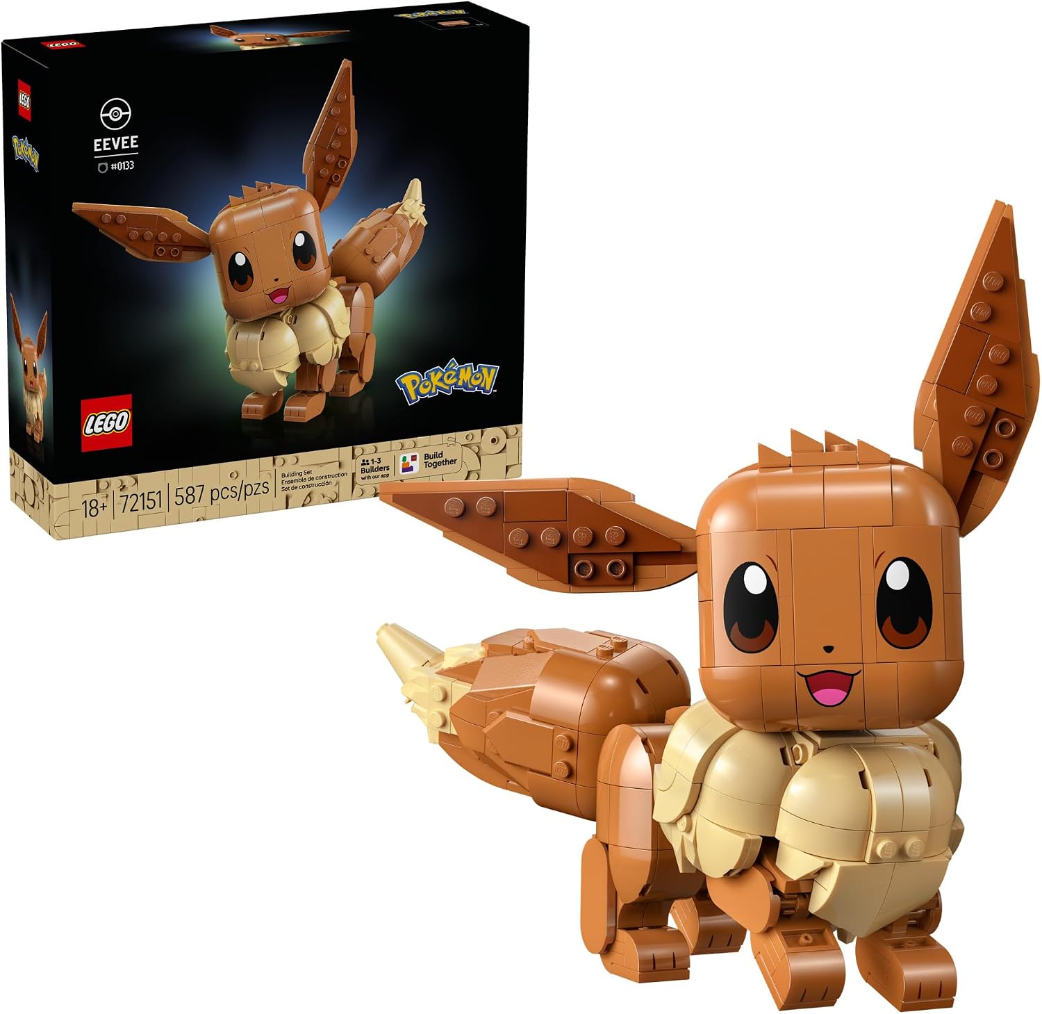 LEGO Pokémon Eevee set, box and built model, 72151